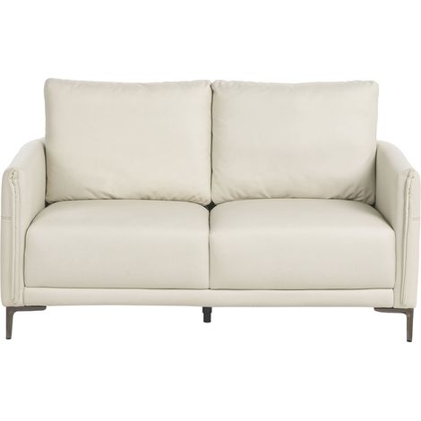 Divano 2 posti imbottito in tessuto beige chiaro con gambe in metallo stile moderno Cilens (1/5)