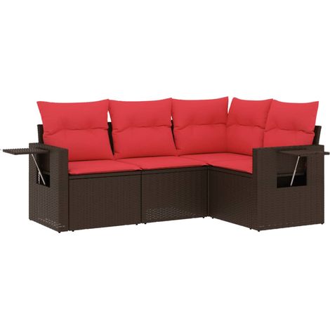 Maison Exclusive - Set Divani da Giardino 4 pz con Cuscini Marrone in Polyrattan (1/5)