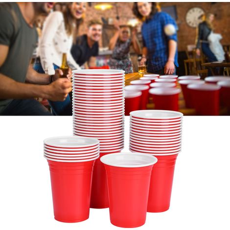 Lot de 50 gobelets jetables de 360 ml en plastique, parfaits pour les fêtes, les bars, les barbecues et les pique-niques (rouge). (1/5)