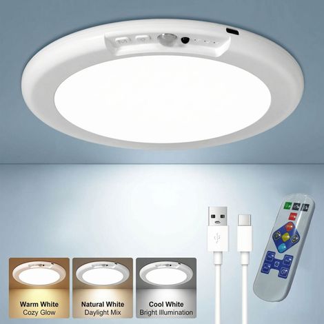 Irovami Plafonnier sans fil rechargeable blanc , Détecteur de mouvement, télécommande, 3 températures, batteries 6000mAh (1/5)