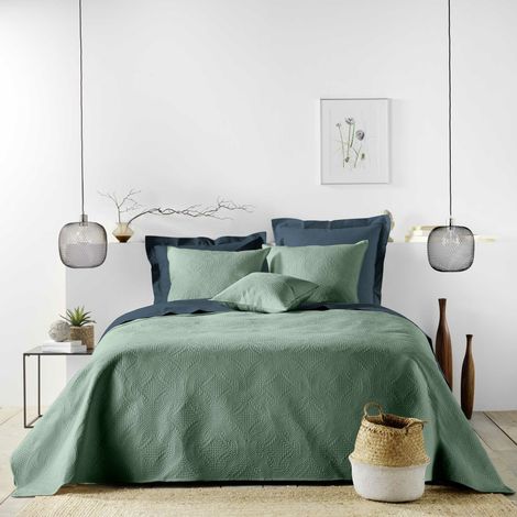 Couvre-lit 2 personnes avec 2 housses de coussin – 240 × 260 cm – Microfibre Romane Cèdre
