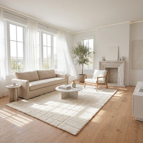 Tapis en laine Eternal Elegance - Tapis en laine - 180x120cm, Rectangular - 100% Laine vierge - Tufté main - Blanc