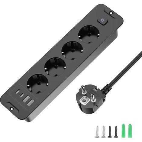 EU KR Table prises encastrées PD20W prise intégrée avec 4 prises 4 USB bureau Extension de bureau meubles cachés prise de courant, Noir