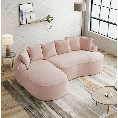 Modulares Sofa 3-Sitzer mit Kissen, tiefer Sitzfläche und breiten Armlehnen, ohne Montage, in Chenille rosa (1/5)