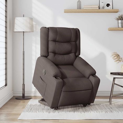 vidaXL Sillón eléctrico reclinable elevable de tela marrón oscuro (1/2)