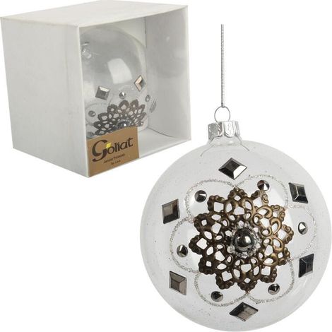 Elegante pallina di Natale in vetro con decorazione in metallo - 10 cm, trasparente (1/3)