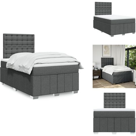 Sommier à lattes de lit avec matelas gris foncé 120x190cm tissu - Sommier À Lattes De Lit - Sommiers À Lattes De Lit - Lit - Meuble De Chambre À Coucher (1/5)