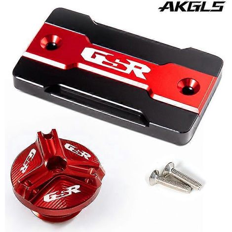 Accessoires pour motos Suzuki GSR 750, 400 et 600 : bouchon de réservoir d'essence et bouchon de remplissage d'huile moteur (GSR-A, rouge). (1/4)