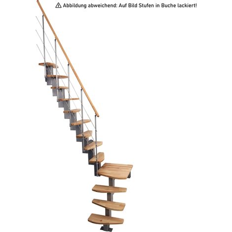 Minka Mittelholmtreppe Quatro ¼-gewendelt in Buche auf Walnuss gebeizt, UK grau mit 299cm Geschosshöhe (1/5)