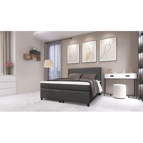 Boxspringbett Paxos Cordstoff Graphite 140x200 Hotelbett Bonellfederkern Bett (1/5)