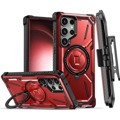 Funda para Samsung Galaxy S23 Ultra, clip de anillo resistente para cinturón, color rojo. (1/5)