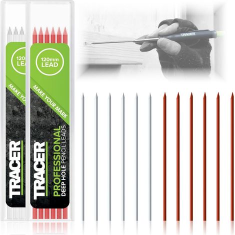 Tracer - Deep Hole Bleistift Alternative Minen Set - 12 x 2,8 mm hochsichtbare farbige Minen für den Bleistift 6 x rot, 6 x weiß, 12 x Bleistiftminen - ALP2 (1/5)