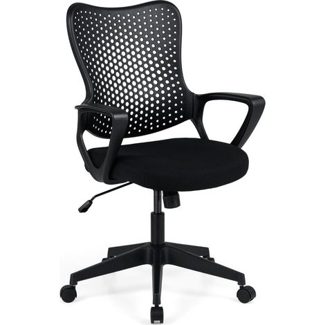 Chaise de bureau ergonomique noire en tissu mesh avec accoudoirs, siège réglable et dossier inclinable pour bureau, étude et jeu (1/5)