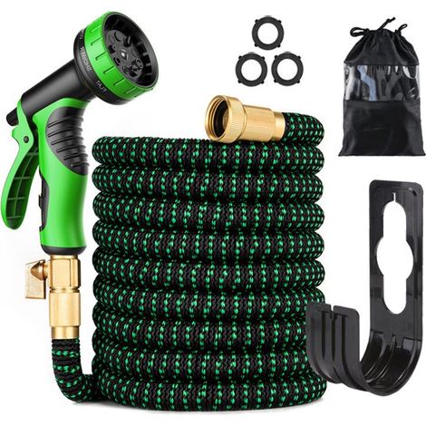 Tuyau Arrosage Extensible D’arrosage Retractable avec Support et Pistolet Fonctions Raccords en 30m 100ft 10 Laiton (1/5)