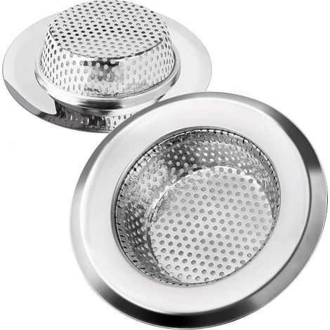 Filtre à Évier Cuisine Filtre de Vidange en Acier Inoxydable Drains d’Evier Durables Anti-colmatage Crépine Idéal pour Éviers de Maison Cuisine Bain Lavabo, 11.3cm de Diamètre 2 Pièces (1/5)