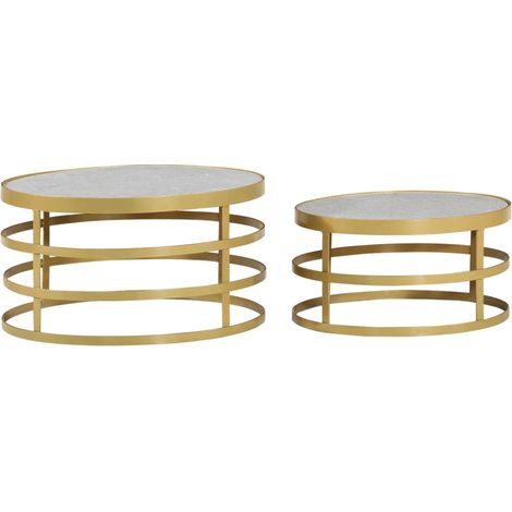 Maison Exclusive - Set Tavolini da Salotto 2 pz Marmo Ottone e Bianco (1/5)