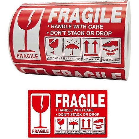 500 autocollants Fragile - Étiquette d'avertissement - Manipuler avec précaution - Ne pas empiler (1/5)
