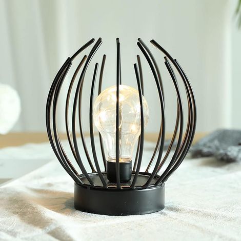 Lampe de table en métal avec cage, sans fil et à piles, ampoule LED style Edison. Idéale pour les mariages, les fêtes et les événements en terrasse, en intérieur comme en extérieur. (1/5)