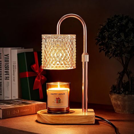 Lampe Chauffe Bougie avec Minuterie et Variateur - Candle Warmer Lamp Hauteur Réglable, 2 Ampoules 50W - Chauffe Bougie sans Flamme pour Bougies en Pot, Idéal Cadeau Décoration, Naturel (1/5)