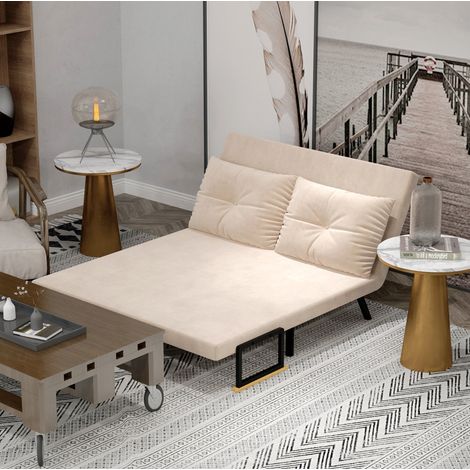 Poltrona letto in tessuto poliestere beige con schienale reclinabile a 5 posizioni, 102x73x81 cm (1/3)