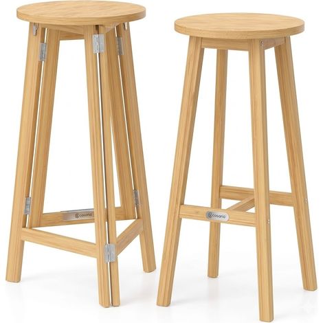 Lot de 2 chaises hautes mange-debout en bois massif pliable (1/4)