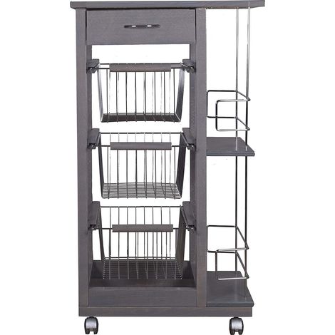 CARRELLO CUCINA IN LEGNO CON CASSETTI RUOTE SALVASPAZIO PORTAPANE PORTAFRUTTA Grigio (1/2)