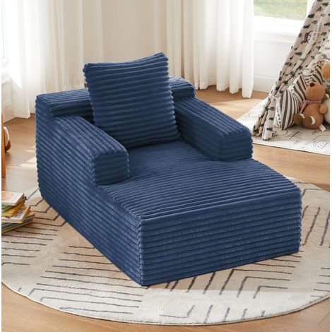 Chaise longue, sillón reclinable y sofá ocasional, no requiere montaje, acolchado cómodo, pana azul (1/5)