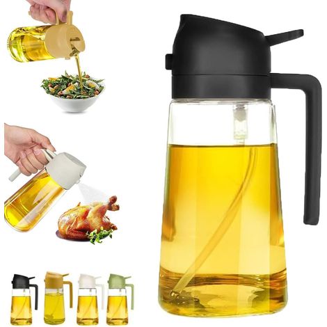 Ölspender für Küchenspray, 2-in-1 Ölspender und Ölsprüher, Ölspenderflasche für Küche, Speiseölspender Sprüher, Ölspender und Sprüher für Küche (Schwarz)
