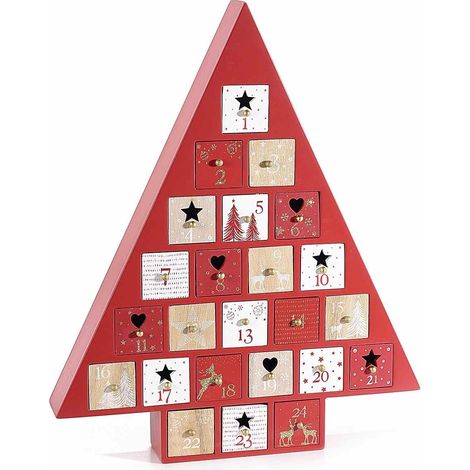 Calendario dell'Avvento in Legno a Forma di Albero di Natale Altezza 38 Cm (1/3)