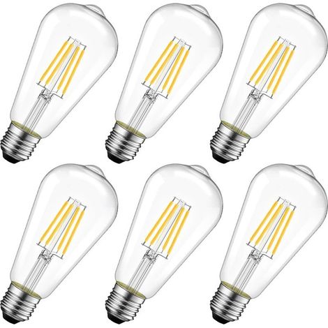 4w Edison Ampoule Filament Led E27 St64 (=Ampoules Incandescences Décorative 40w), 470lm Blanc Chaud 2700k, Lampe Vintage Ampoule Rétro, Non-Dimmable, Lot De 6 (1/5)