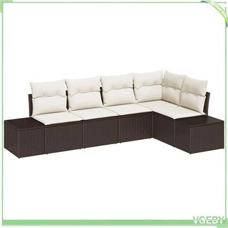 Ensemble de canapé de jardin 5 pcs - FAFEICY - Modulaire - Marron & crème - Polyrotin - Résistant UV/étanche (1/5)