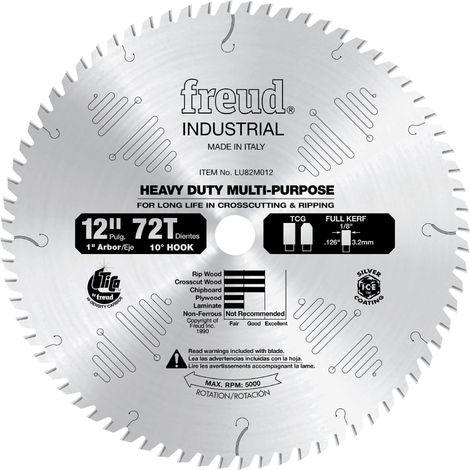 Lame de scie circulaire 48 dents TCG pour coupe transversale et déchirure avec arbre 5/8", LU82M012 (1/3)