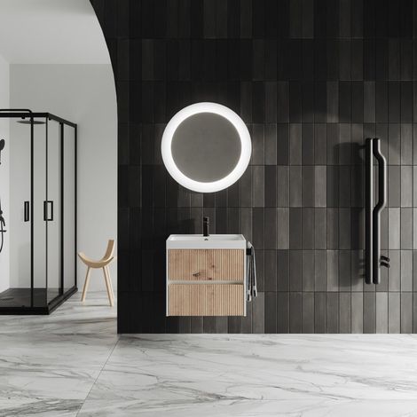 Mobiliario De Baño Suspendido 60Cm 2 Cajones Roble Dorado Caneado Cortina (1/5)