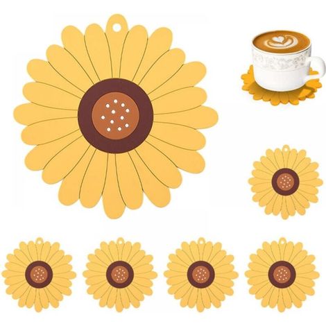 Posavasos con estampado floral, 15 cm. 6 bonitos posavasos de silicona, antideslizantes, lavables, reutilizables y resistentes al calor. (1/5)