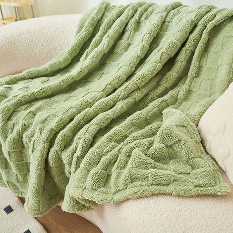 Manta de sofá de felpa, manta de cama jacquard a cuadros 3D supersuave, manta ligera y mullida, 150 x 200 cm, verde (1/5)