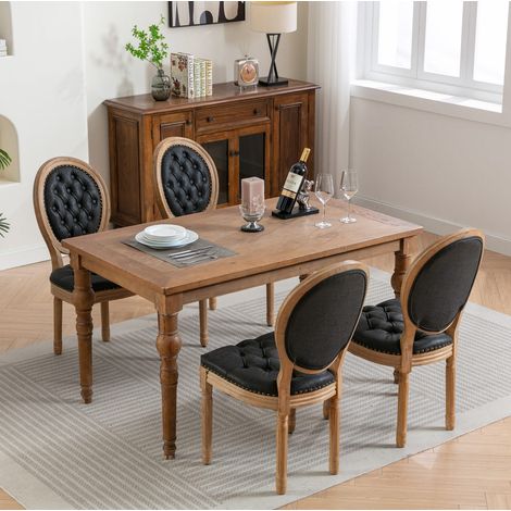 Chaise de salle à manger 59,5x49x95 cm en bois et PU noir, lot de 2, moderne FloraGrace (1/5)