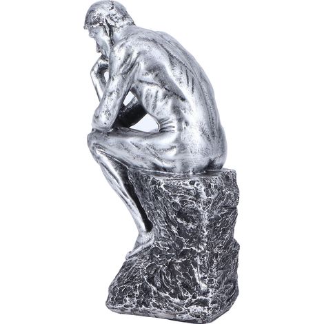 Statue de penseur style européen, sculpture en résine, ornement pour la maison, le bureau ou une étagère, argent (1/5)