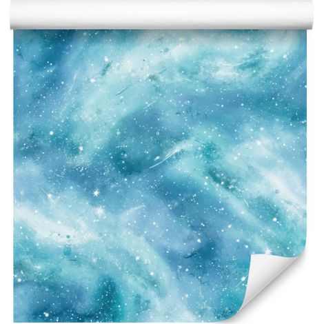 Papier peint galaxie aquarelle aigue-marine et turquoise pour salon et chambre 50x1000 (1/5)