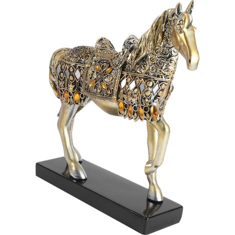 Statuette Cheval Résine Dorée Sculpture Décorative Bureau Maison Salon Adornment et Stable (1/5)