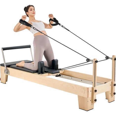 VEVOR Reformateur Pilates en Bois, Machine de Pilates Charge 181,44 kg, Ensemble Lit avec Double Resistance, Ressort, Cordon et Boite deAssise, Equipement deEntrainement pour Gym Domicile Studio (1/5)