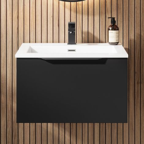 600mm Bathroom Vanity Unit Basin Wall Hung Storage Furniture Soft Close Black (1/5)