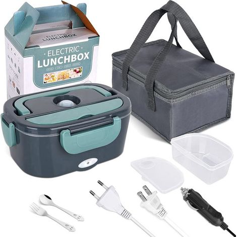 Boîte à Lunch chauffante 60W Boîte à Repas1,6L Lunch Box Chauffante Électrique avec Cuillère et Deux Compartiments 12V/24V/220V (1/5)