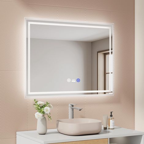 Miroir de Salle de Bain avec lumière LED, 80 x 60 cm, Miroir de Salle de Bain avec capteur de Mouvement, Anti-buée, 3 Couleurs de lumière réglables, arrêt Automatique après 1 Heure, IP44, Miroir (1/5)