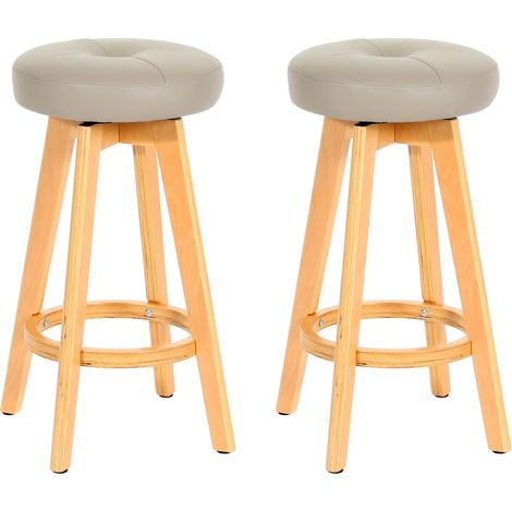 Lot de 2 tabourets de bar pivotants 360° avec repose pieds similicuir taupe bois clair 040007471 (1/5)