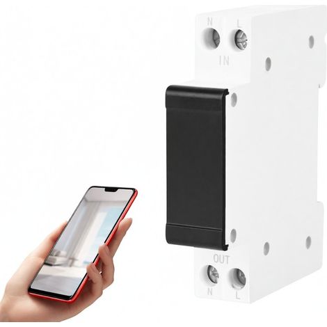 Tuya WiFi Smart-Schalter für DIN-Schiene mit Stromverbrauchserkennung, Fernsteuerung per Mobil-App und Messfunktion, kompatibel mit Google Assistant. (1/5)
