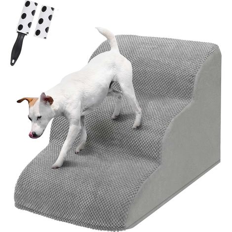 Dog Stairs with 3 Steps, Dog Ramp for Bed and Sofa, High Density Sponge with Removable Washable Cover and Pet Hair Removal Roller, 40 cm High (1/5)