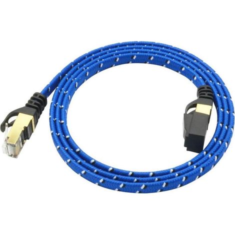 Câble de raccordement Ethernet ultra plat catégorie 7 avec connecteurs RJ45 plaqués or et blindés et gaine en nylon tressé pour modem, routeur, réseau LAN 3 m