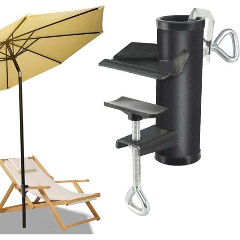 Porte Parasol Balcon, Pied De Parasol Plage, Support Parasol Balcon pour Balustrade, Support Parasol Metal, Accroche Parasol Attache Pince De Table pour Parasols De Jardin Terrasse Universel Solide (1/4)