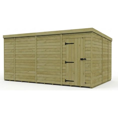 14ft x 9ft Pent Garden Shed Single Door No Windows - Pressure Treated Timber - L427 x W274 x H210 cm - Natural