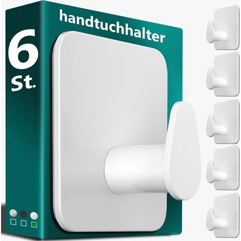 Porte-serviette sans perçage, couleur blanc, lot de 6 porte-serviettes de salle de bain, crochets adhésifs ovales en acier inoxydable, crochets résistants à l'eau pour salle de bain, toilettes (1/5)